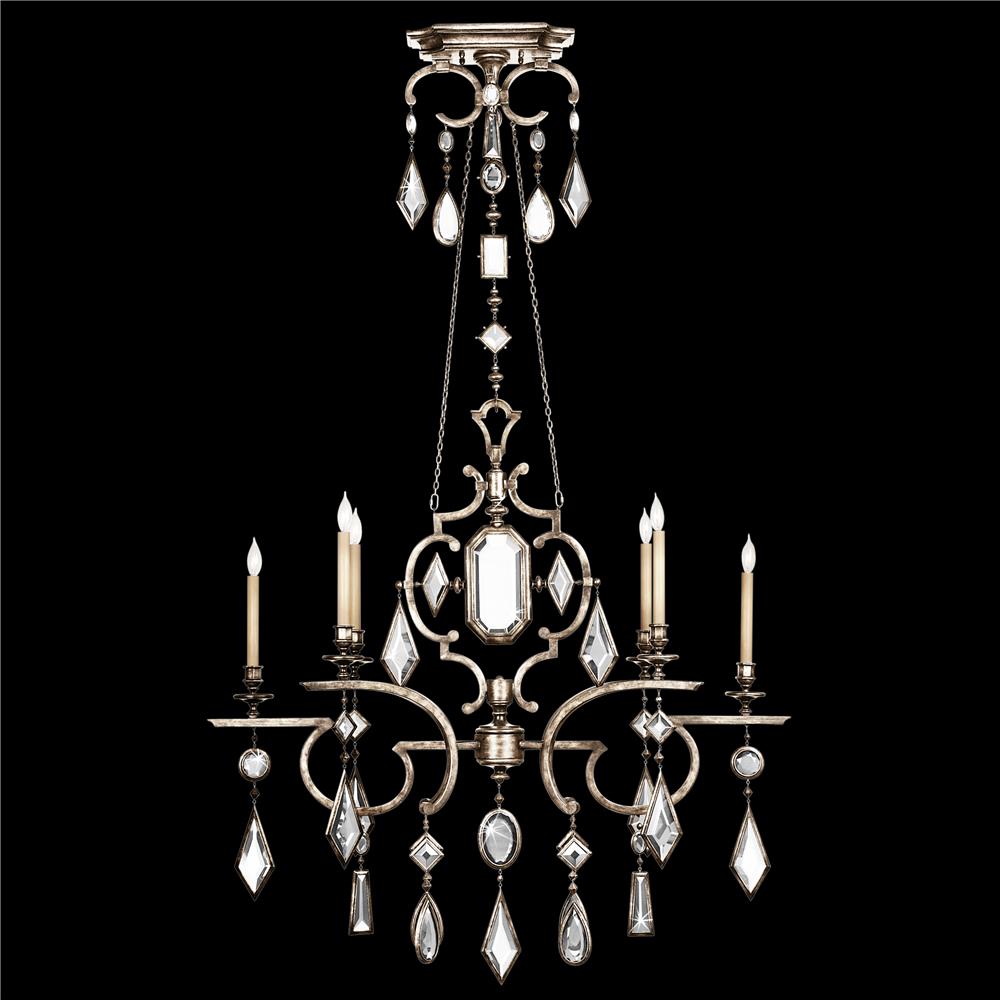 Fine Art Lamps 725940-3ST Encased Gems 50" Oblong Chandelier in Silver with Clear Crystal Gems