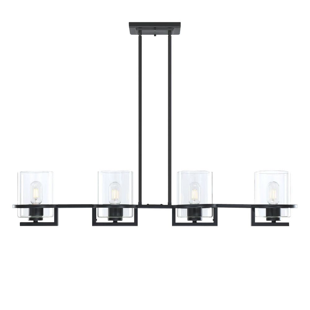 Forte Lighting 2404-04-04 Halo 4-Light Black Island Pendant with Clear Glass