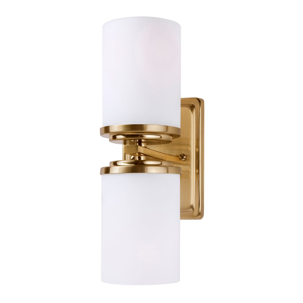 Forte Lighting 2424-02-12 2-Light Soft Gold Wall Sconce with Satin Opal Glass