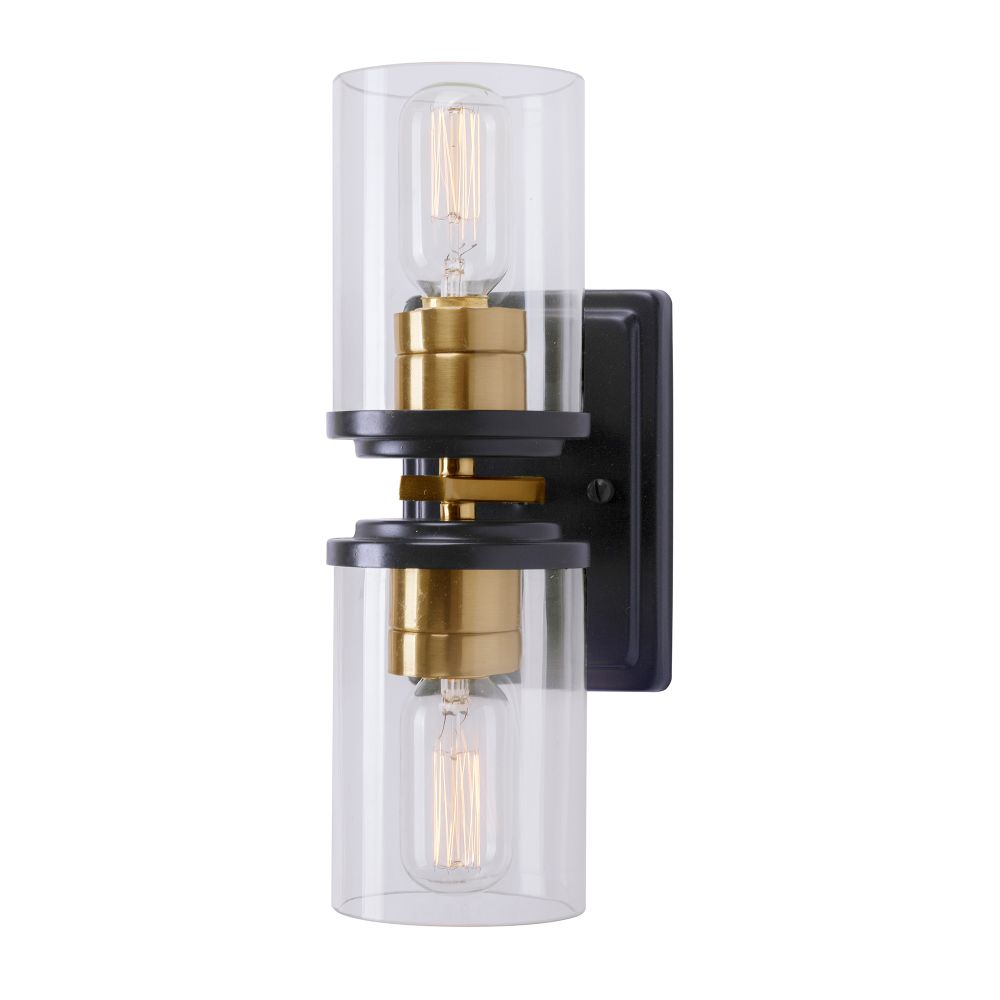 Forte Lighting 2424-02-62 2-Light Black and Soft Gold Wall Sconce with Clear Glass