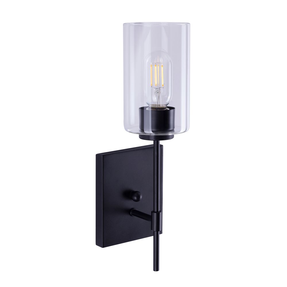 Forte Lighting 2612-01-04 1-Light Black Wall Sconce with Clear Glass