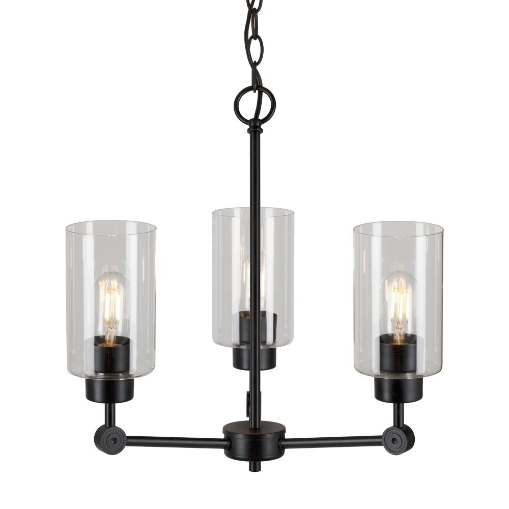 Forte Lighting 2614-03-04 3-Light Black Chandelier with Clear Glass