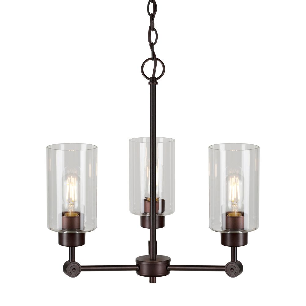 Forte Lighting 2614-03-32 3-Light Antique Bronze Chandelier with Clear Glass