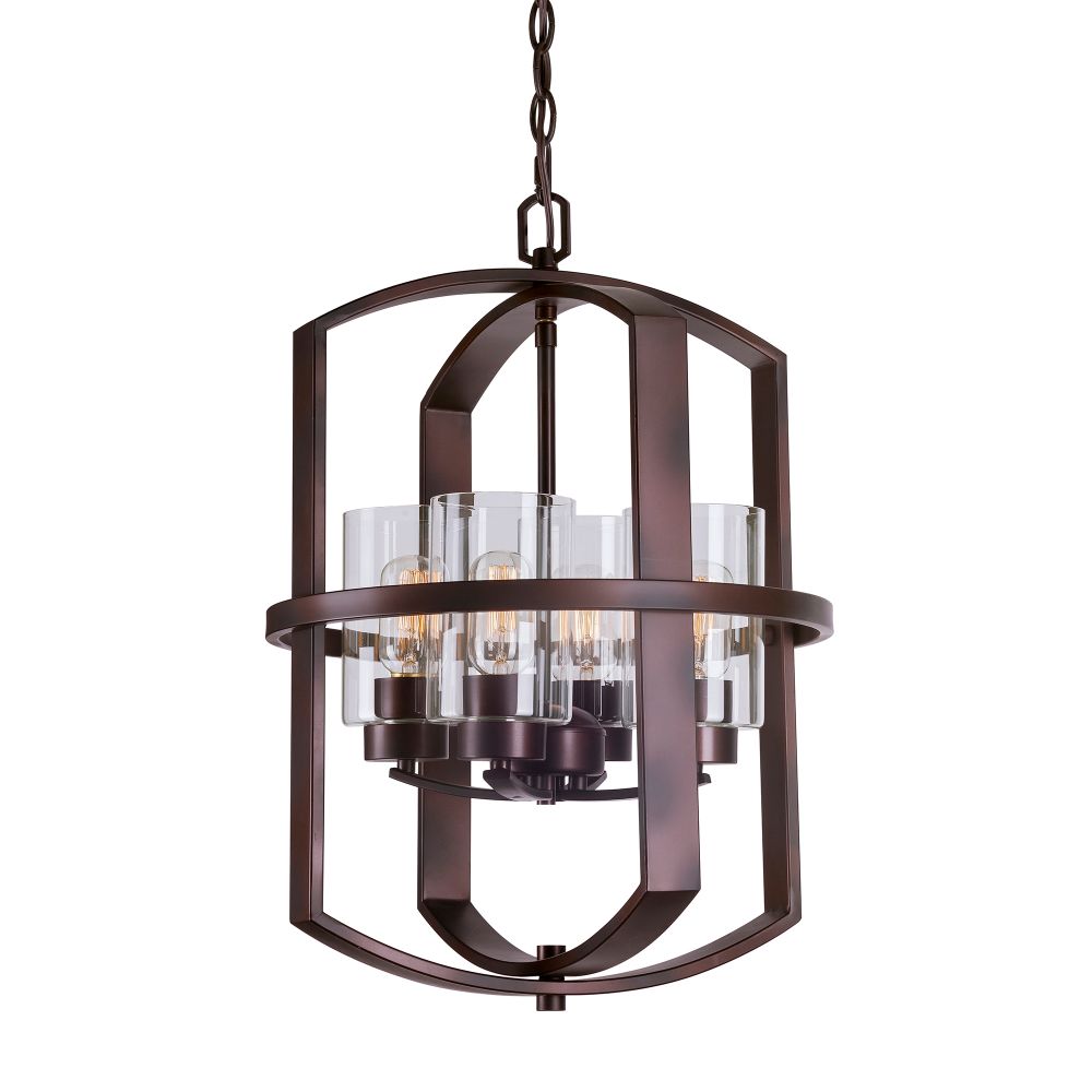Forte Lighting 2718-04-32 4-Light Antique Bronze Foyer Pendant with Clear Glass
