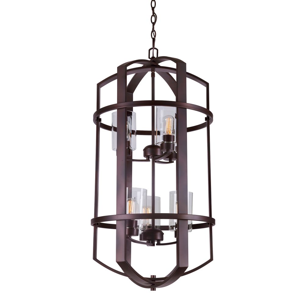 Forte Lighting 2719-06-32 6-Light Antique Bronze Foyer Pendant with Clear Glass