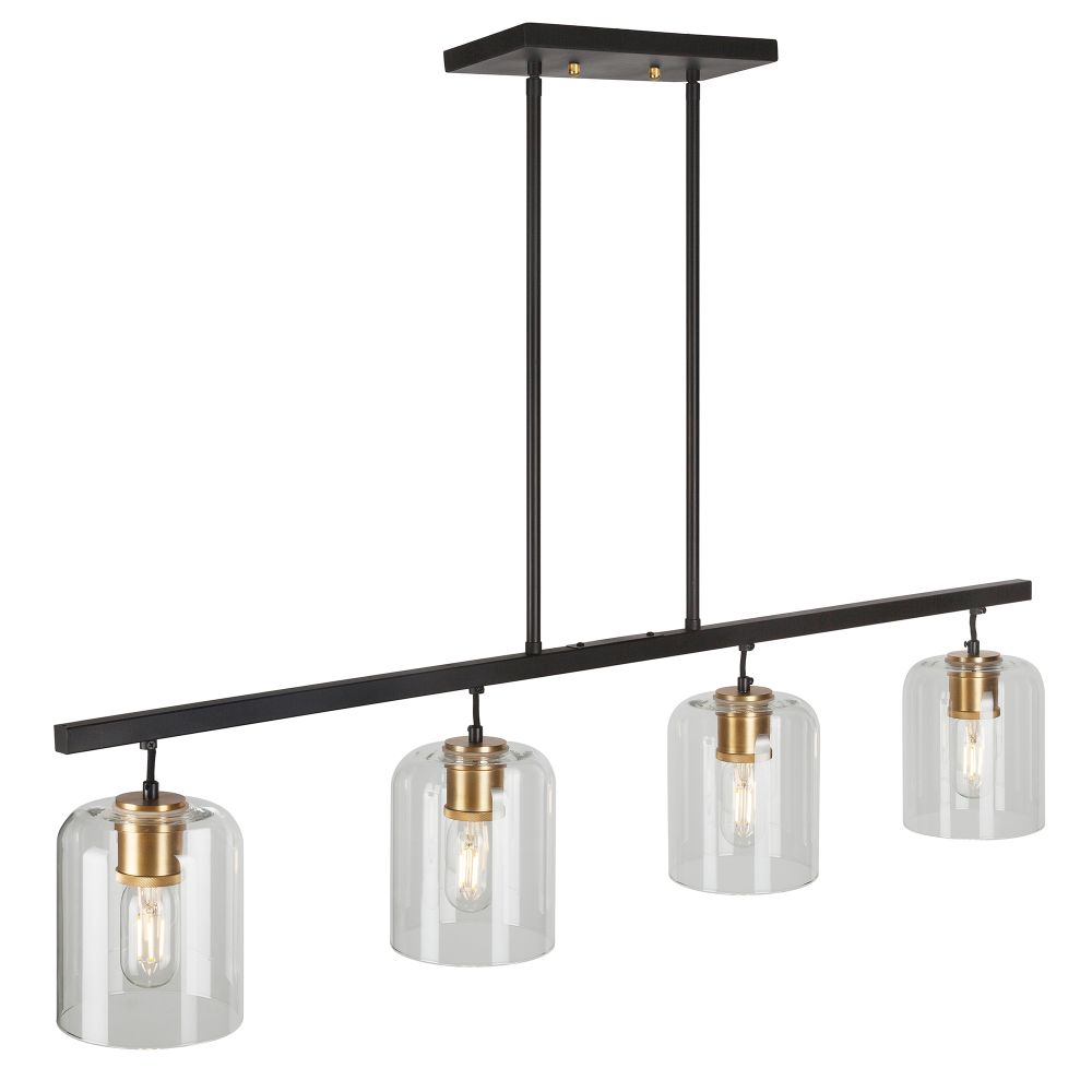 Forte Lighting 2724-04-62 4-Light Black and Soft Gold Linear Chandelier with Clear Glass