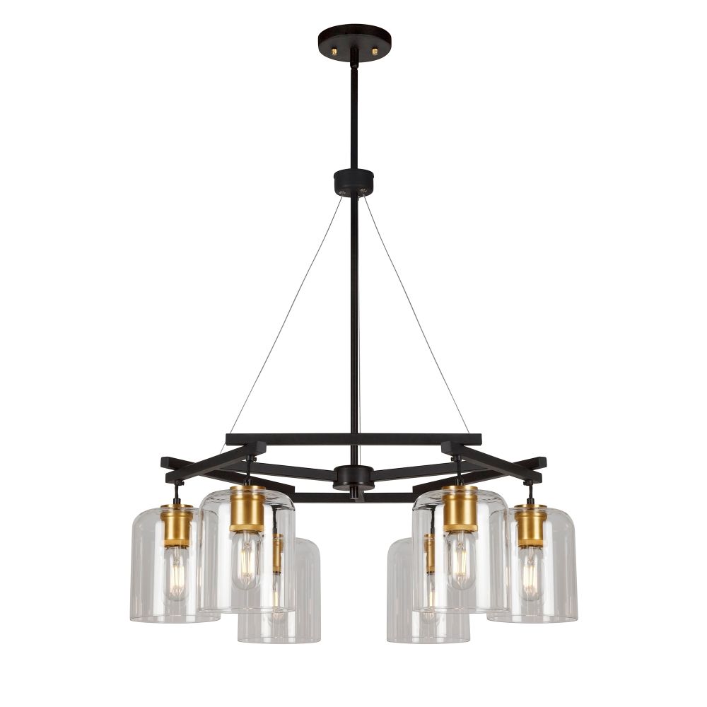 Forte Lighting 2724-06-62 6-Light Black and Soft Gold Chandelier with Clear Glass