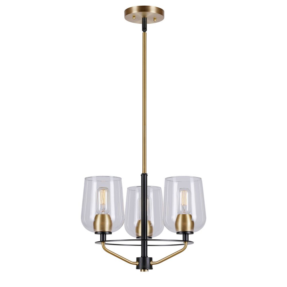 Forte Lighting 2726-03-62 3-Light Black and Soft Gold Chandelier with Clear Glass
