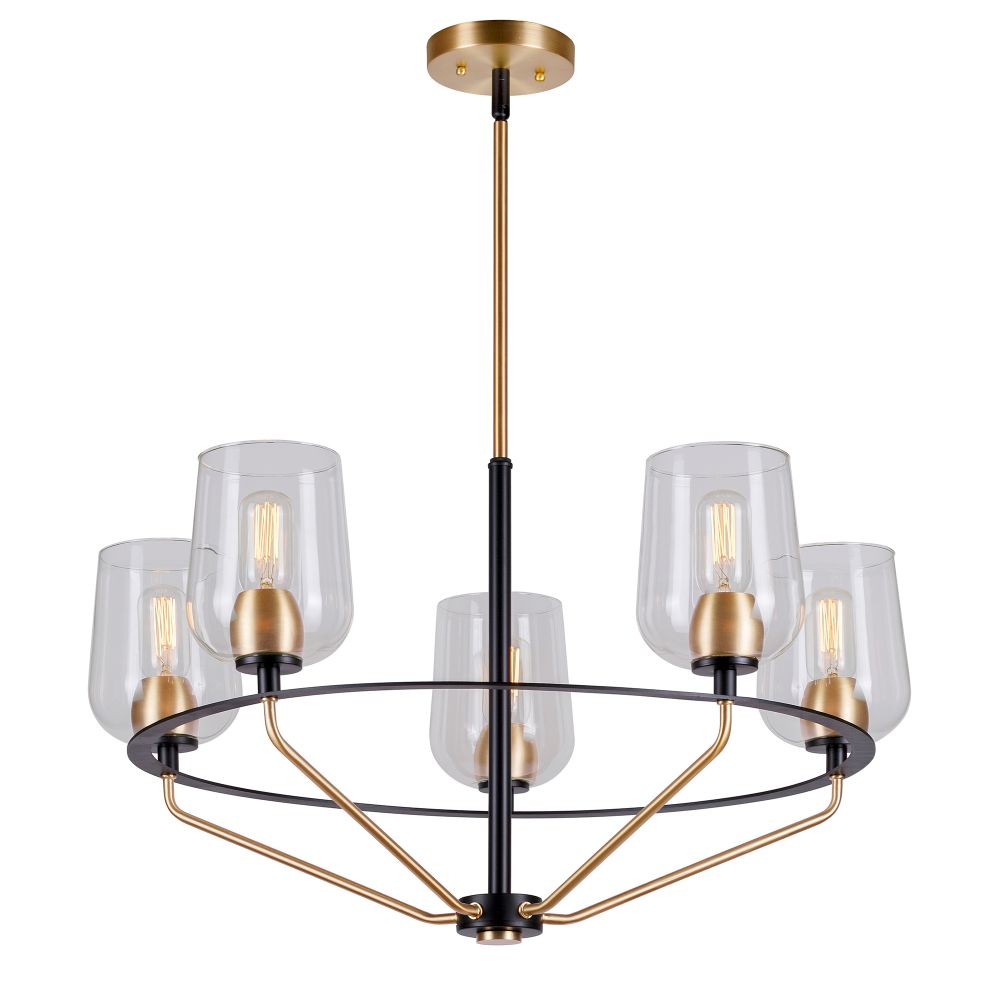 Forte Lighting 2726-05-62 5-Light Black and Soft Gold Chandelier with Clear Glass