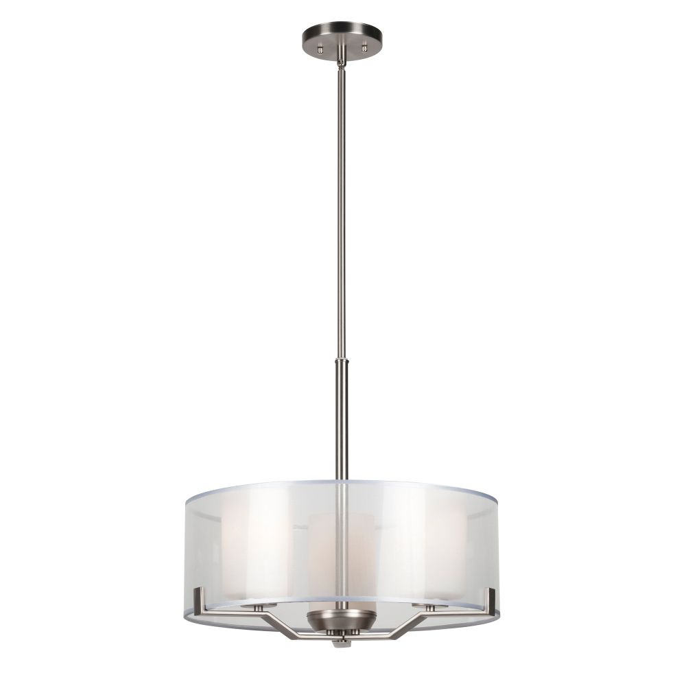Forte Lighting 2731-03-55 3-Light Brushed Nickel Drum Pendant with Satin Opal Glass