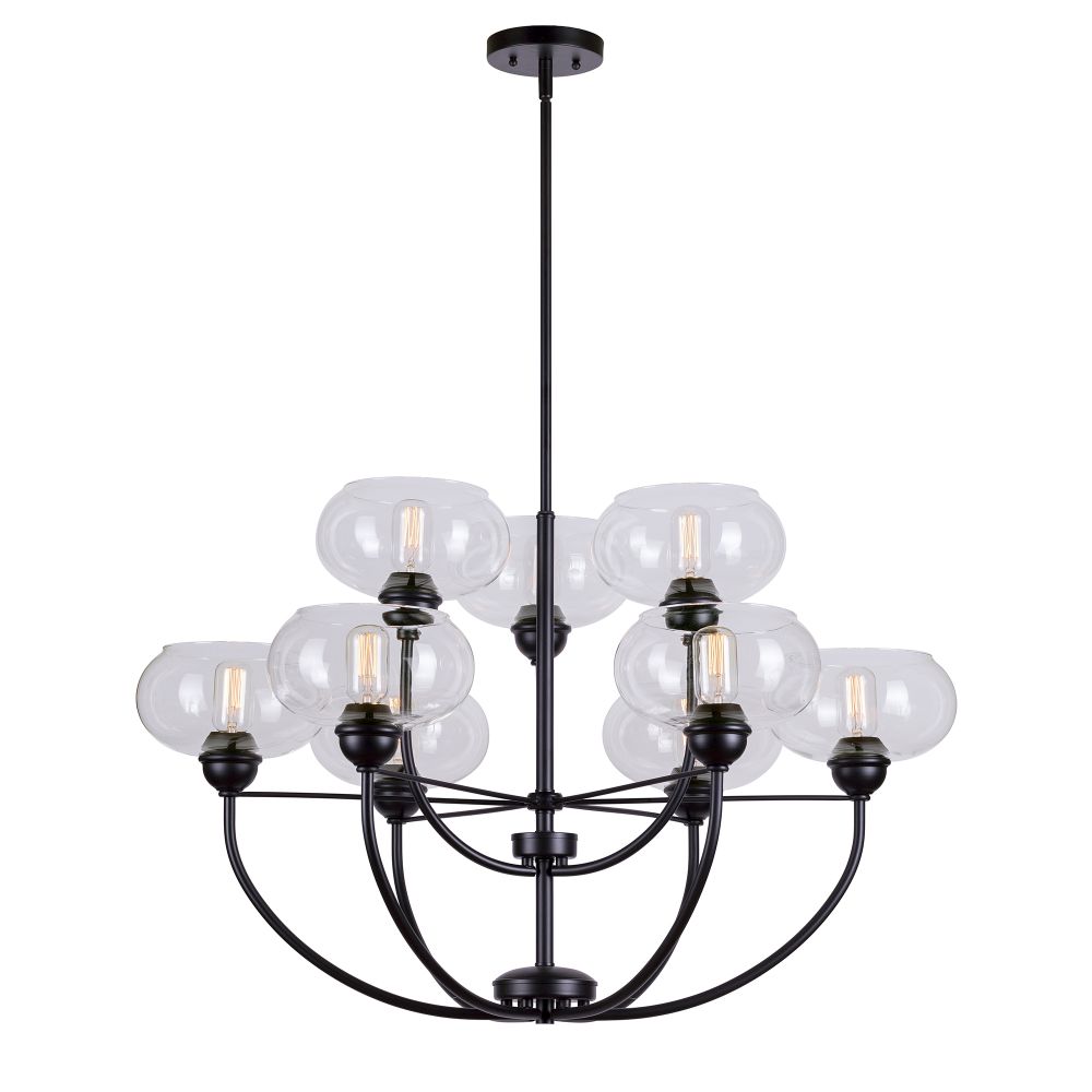 Forte Lighting 2732-09-04 9-Light Black Chandelier with Clear Glass