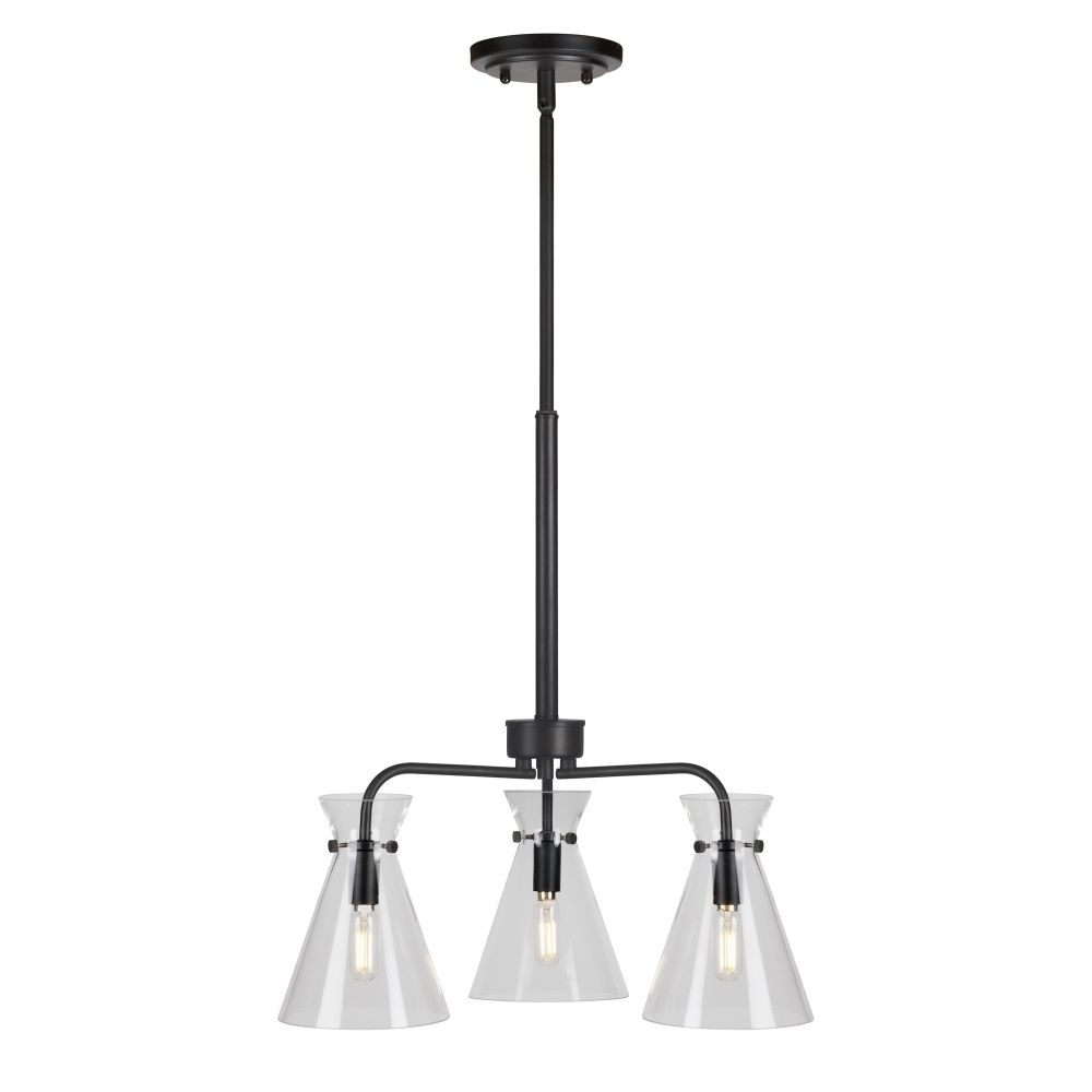 Forte Lighting 2733-03-04 3-Light Black Chandelier with Clear Glass