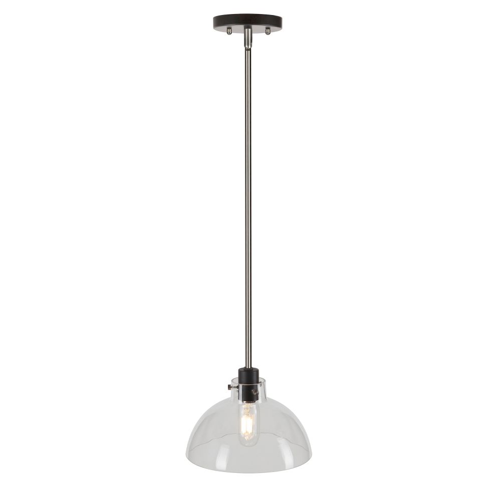 Forte Lighting 2734-01-40 1-Light Black and Brushed Nickel Mini Pendant with Clear Glass