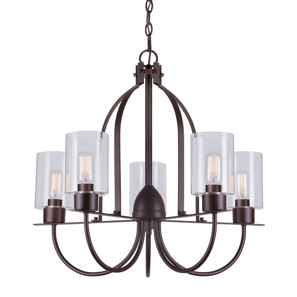 Forte Lighting 2738-05-32 5-Light Antique Bronze Chandelier with Clear Glass Shade