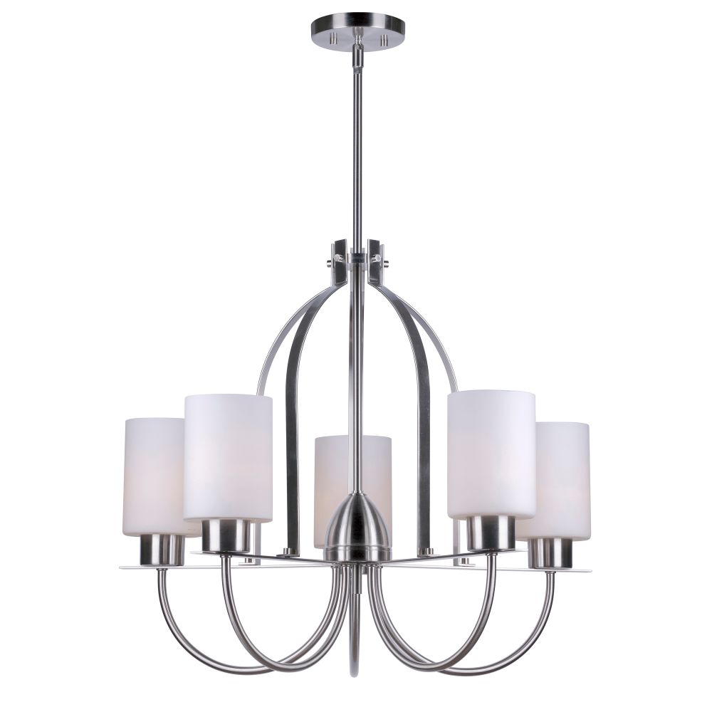 Forte Lighting 2738-05-55 5-Light Brushed Nickel Chandelier with Satin White Glass Shade
