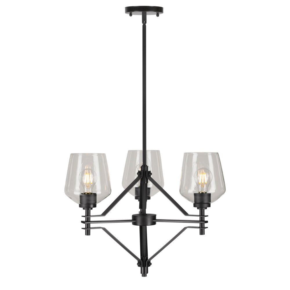 Forte Lighting 2743-03-04 3-Light Black Chandelier with Clear Glass