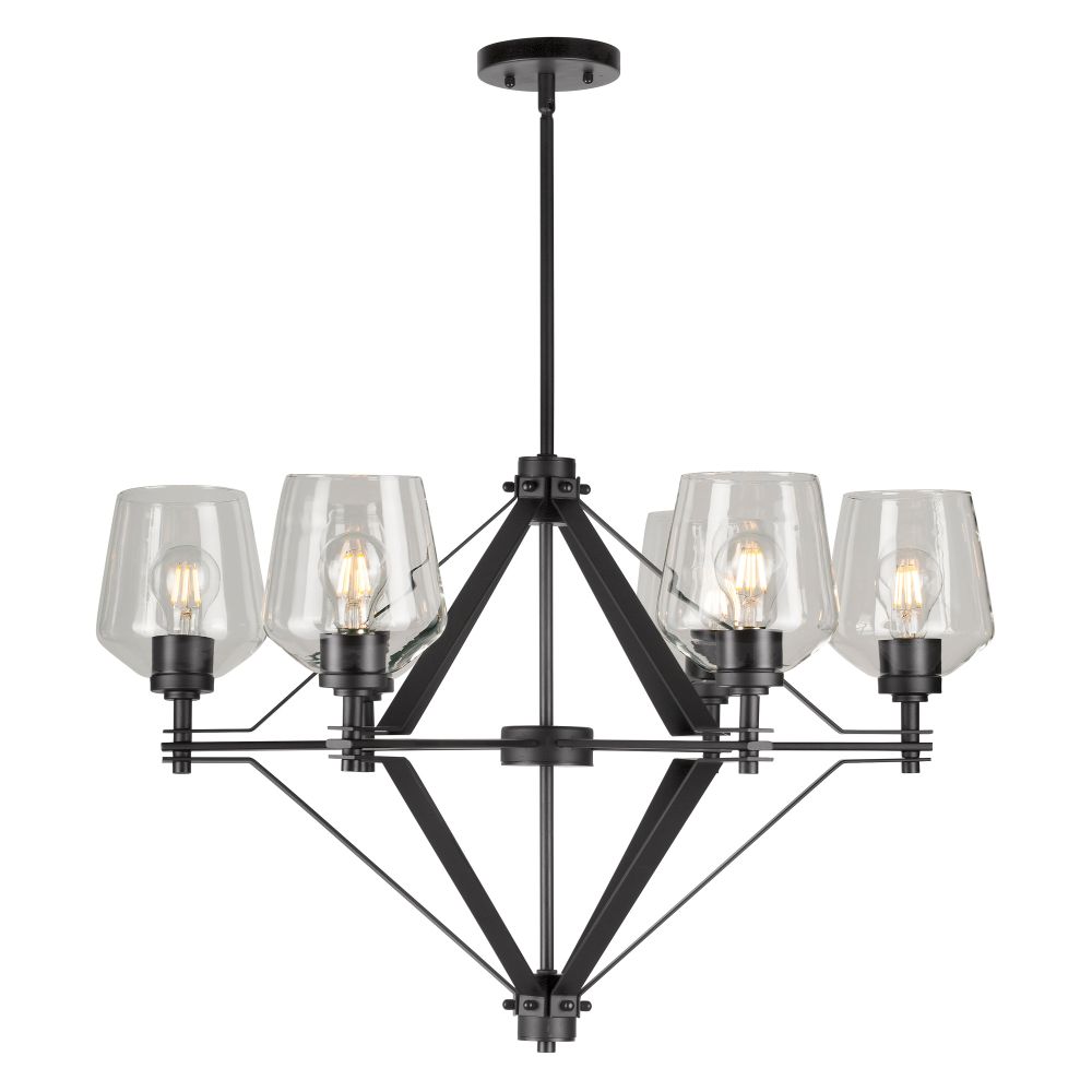 Forte Lighting 2743-06-04 6-Light Black Chandelier with Clear Glass