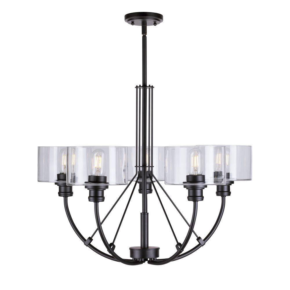Forte Lighting 2748-05-04 5-Light Black Chandelier with Clear Glass