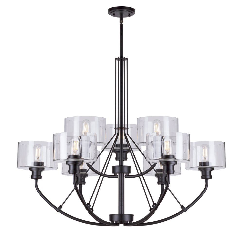 Forte Lighting 2748-09-04 9-Light Black Chandelier with Clear Glass