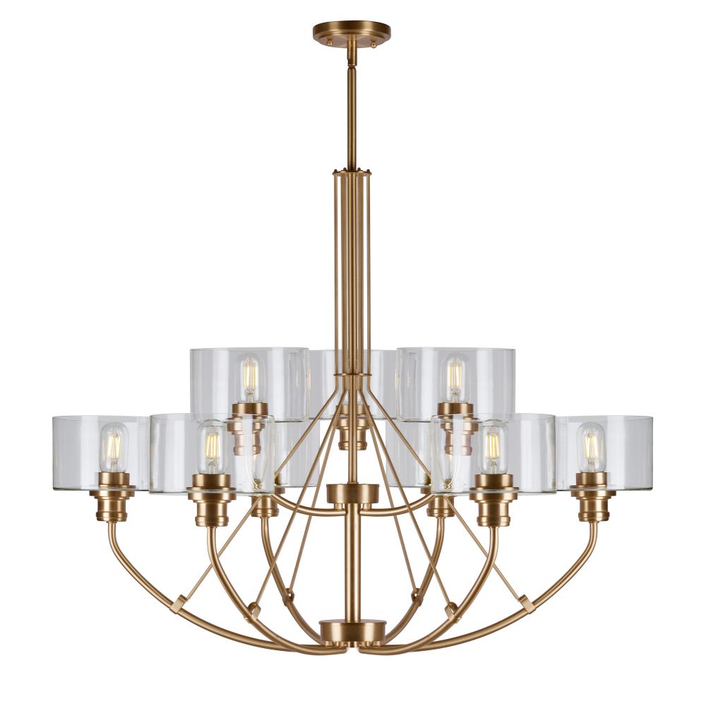 Forte Lighting 2748-09-12 9-Light Soft Gold Chandelier with Clear Glass