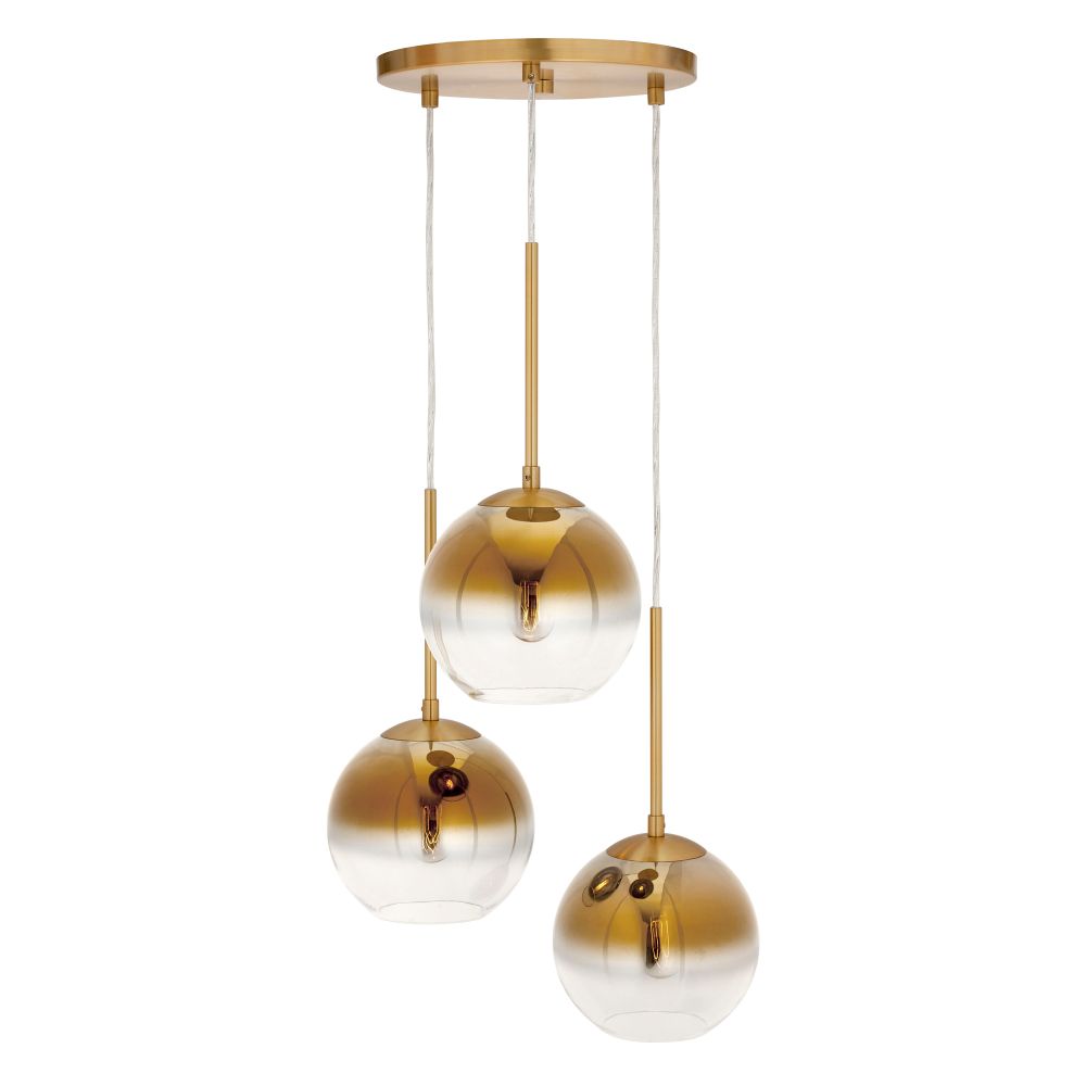 Forte Lighting 2757-03-12 3-Light Soft Gold Pendant with Soft Gold Ombre Globe Glass Shade