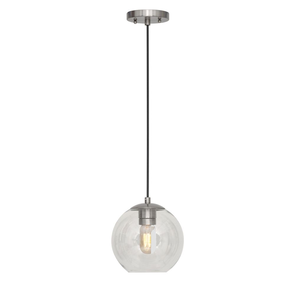 Forte Lighting 2763-01-55 1-Light Brushed Nickel In. Glass Pendant with Clear Globe Glass