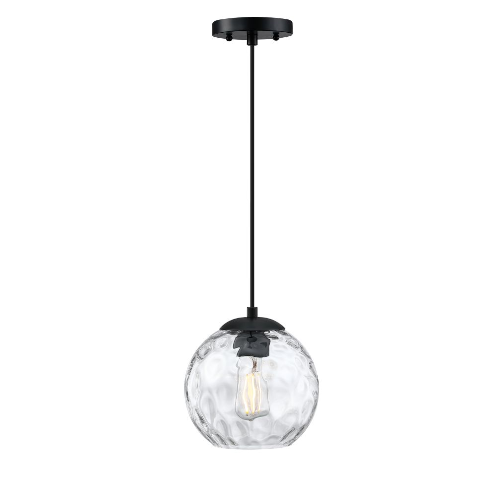 Forte Lighting 2769-01-04 Milo 1-Light Black Pendant with Clear Hammered Glass