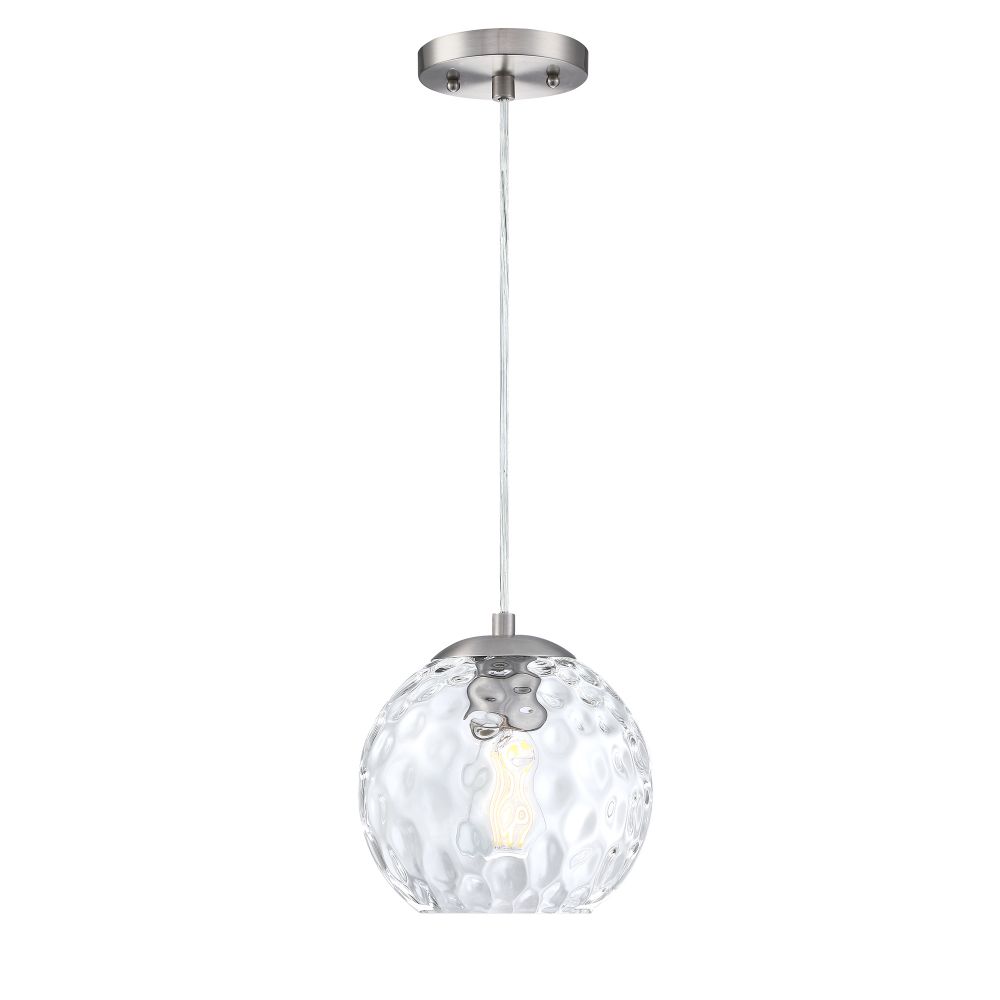 Forte Lighting 2769-01-55 Milo 1-Light Brushed Nickel Pendant with Clear Hammered Glass