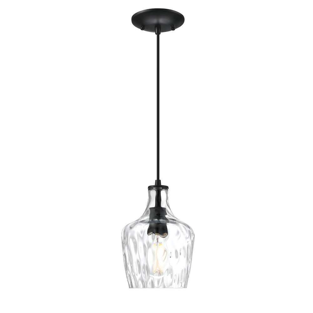 Forte Lighting 2770-01-04 Milo 1-Light Black Pendant with Clear Hammered Glass