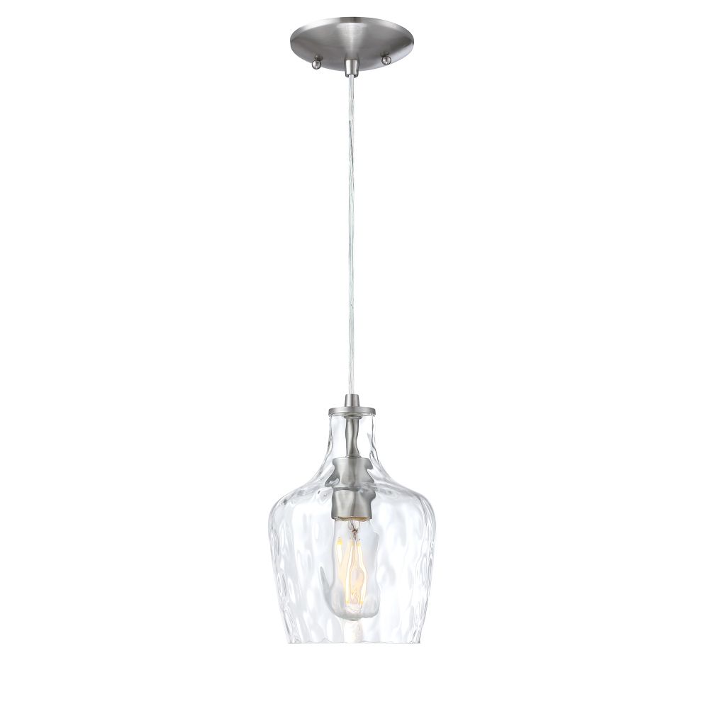 Forte Lighting 2770-01-55 Milo 1-Light Brushed Nickel Pendant with Clear Hammered Glass