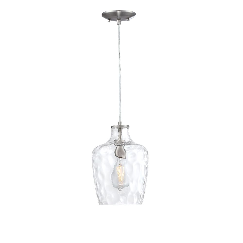 Forte Lighting 2771-01-55 Milo 1-Light Brushed Nickel Pendant with Clear Hammered Glass