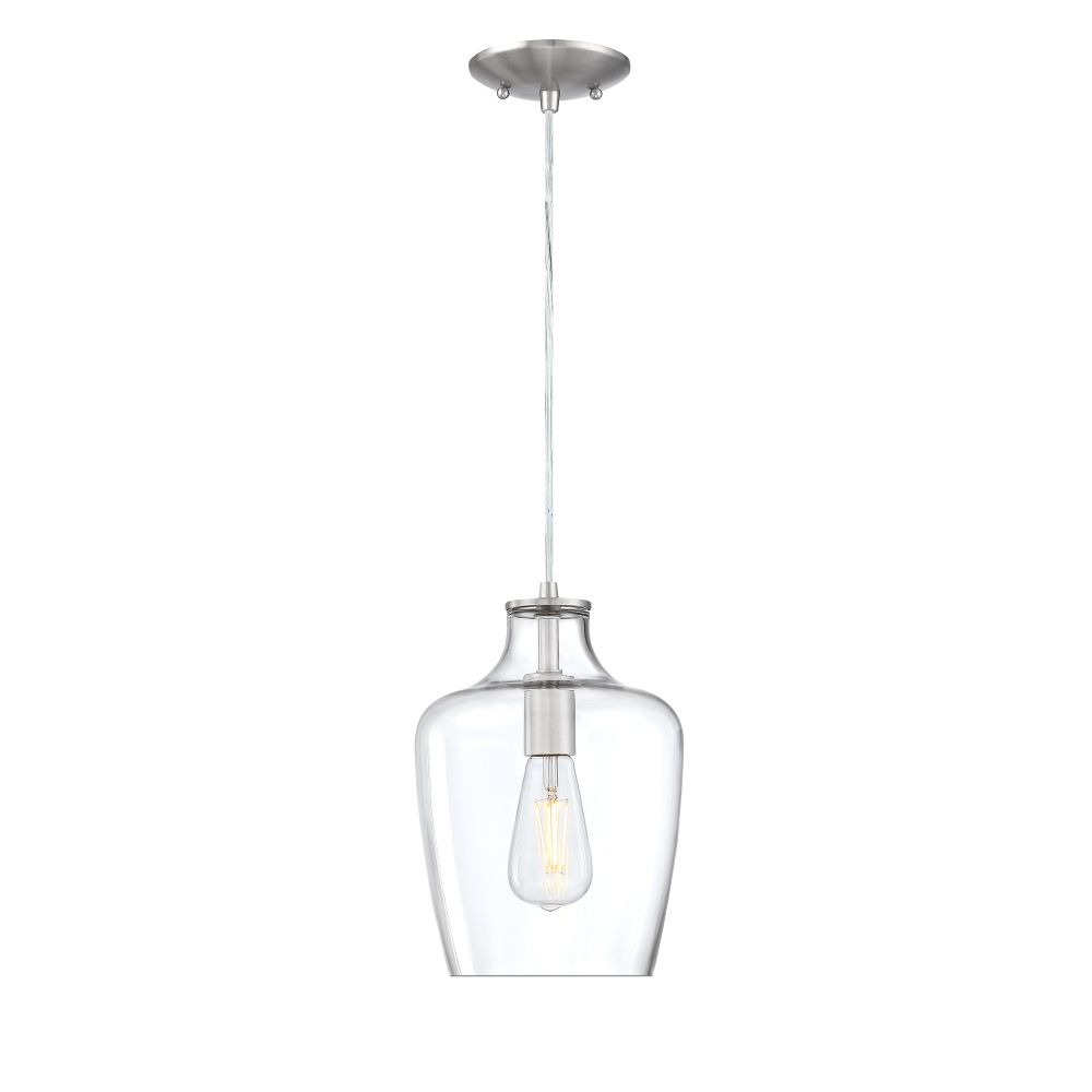 Forte Lighting 2779-01-55 Milo 1-Light Brushed Nickel Pendant with Clear Glass