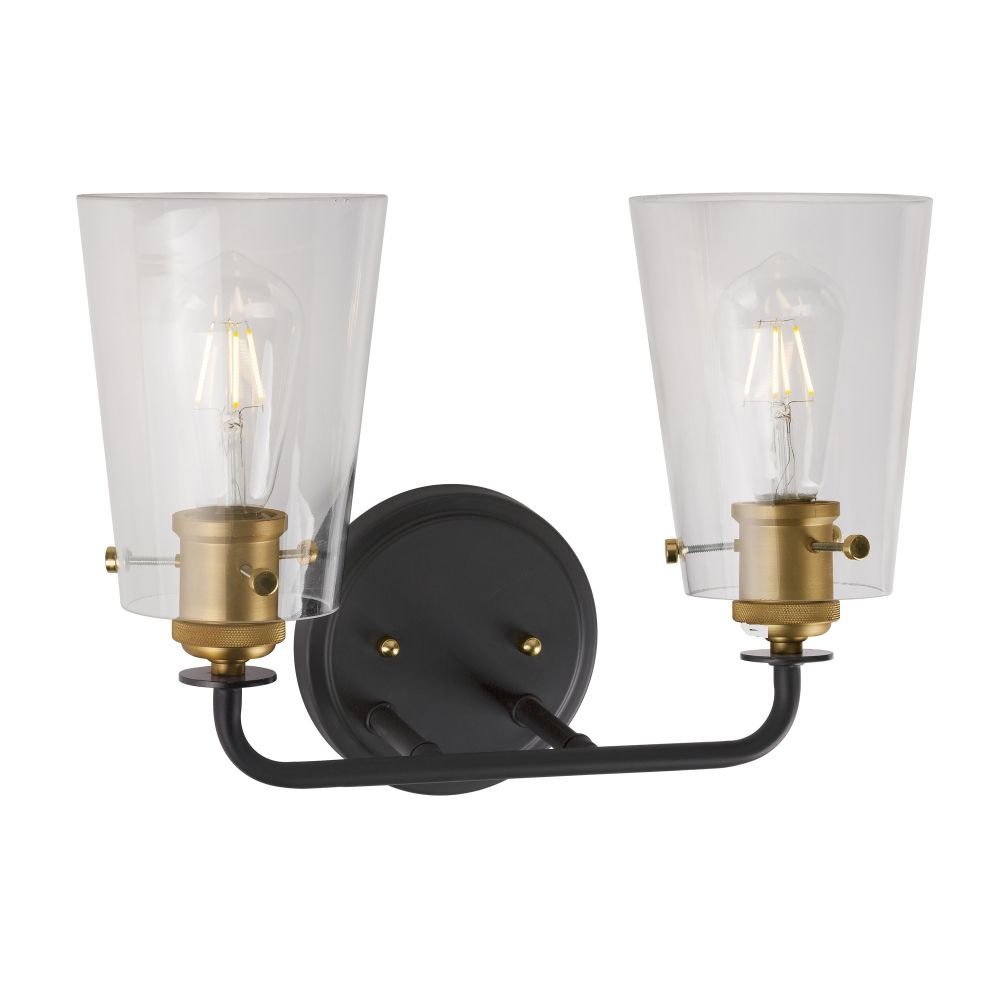Forte Lighting 5118-02-62 2-Light Black and Soft Gold Bath Light with Clear Glass