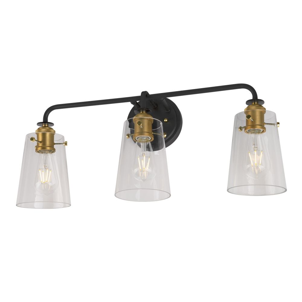Forte Lighting 5118-03-62 3-Light Black and Soft Gold Bath Light with Clear Glass