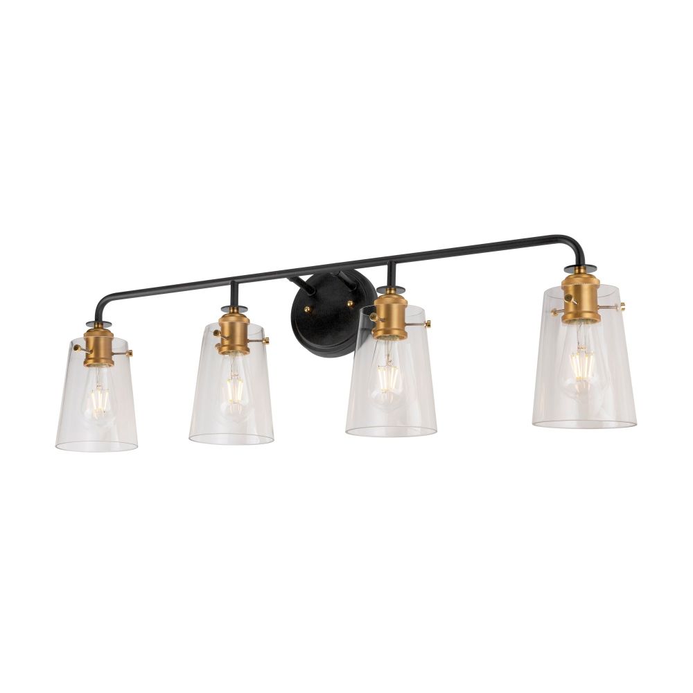 Forte Lighting 5118-04-62 4-Light Black and Soft Gold Bath Light with Clear Glass