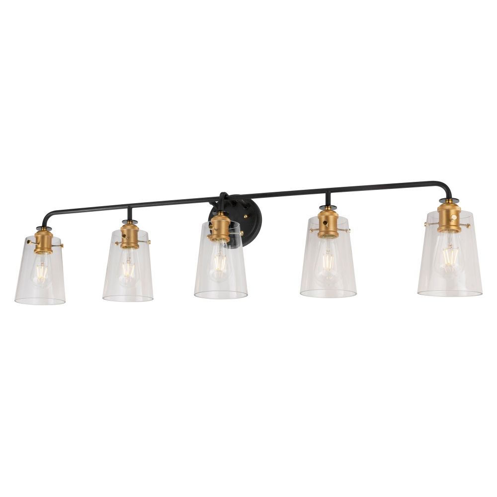 Forte Lighting 5118-05-62 5-Light Black and Soft Gold Bath Light with Clear Glass