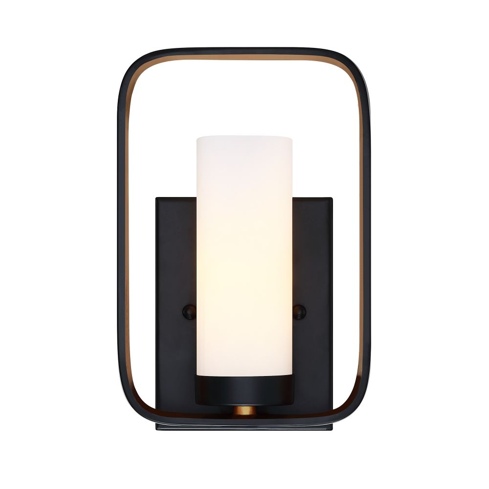 Forte Lighting 5197-01-42 Kineo 1-Light Black and Gold ADA Compliant Sconce with Satin Opal Glass