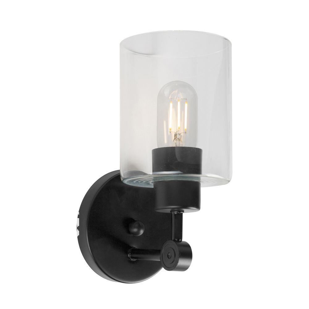 Forte Lighting 5614-01-04 1-Light Black Wall Sconce with Clear Glass