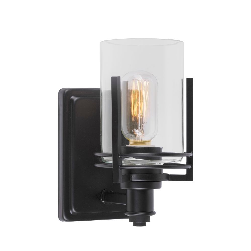 Forte Lighting 5692-01-04 1-Light Black Wall Sconce with Clear Glass
