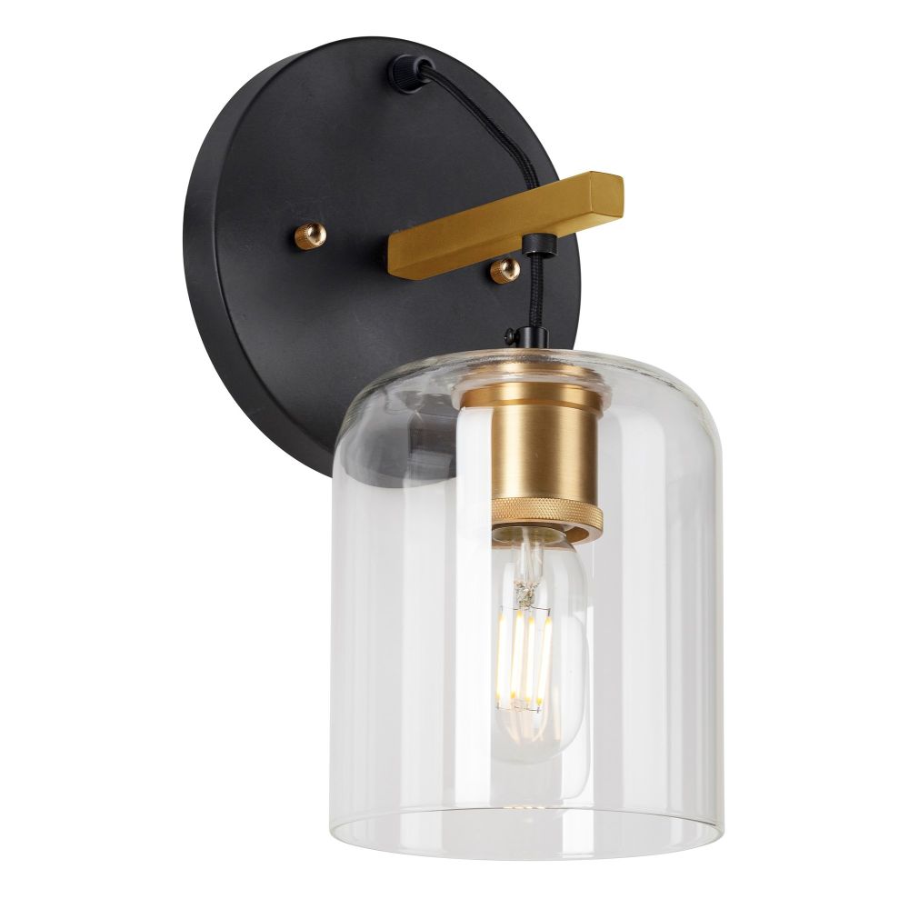 Forte Lighting 5724-01-62 1-Light Black and Soft Gold Wall Sconce with Clear Glass
