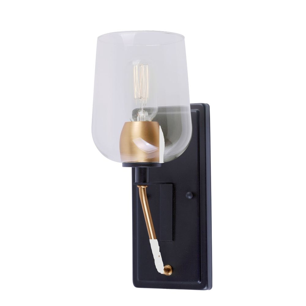 Forte Lighting 5726-01-62 1-Light Black and Soft Gold Wall Sconce with Clear Glass