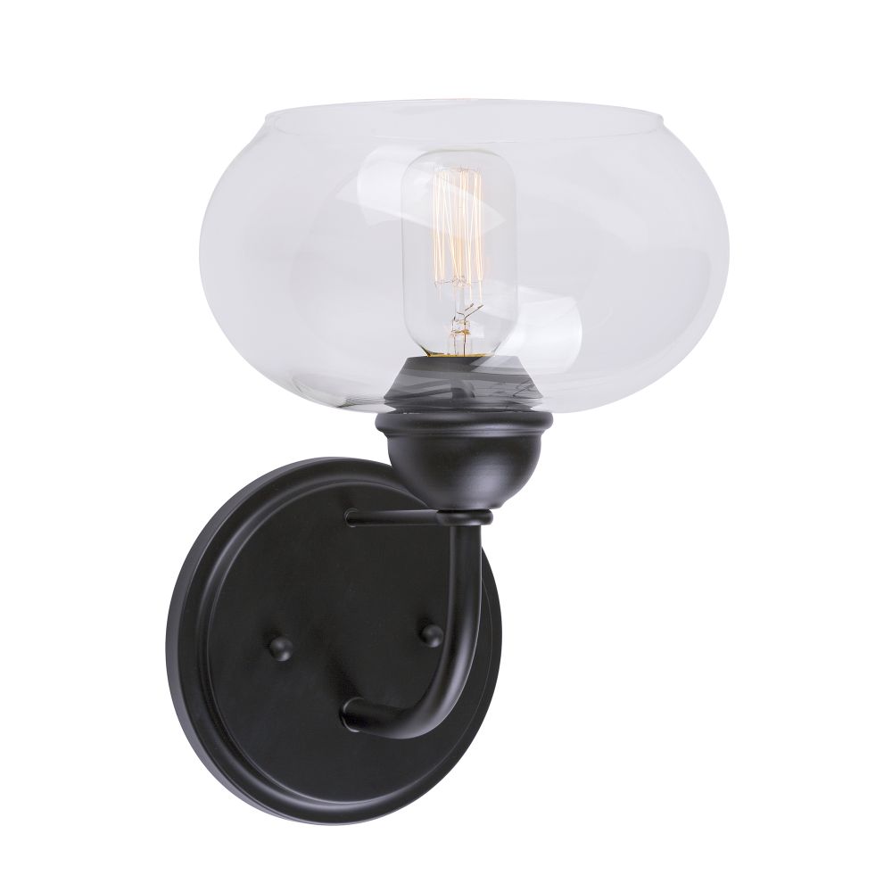 Forte Lighting 5732-01-04 1-Light Black Wall Sconce with Clear Glass