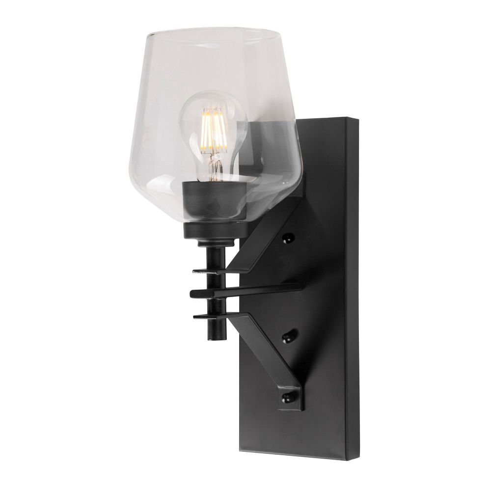 Forte Lighting 5743-01-04 1-Light Black Wall Sconce with Clear Glass