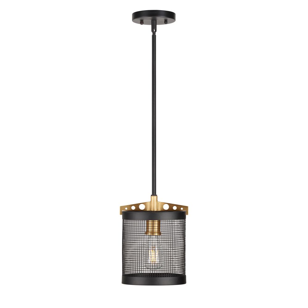 Forte Lighting 7119-01-62 1-Light Black and Soft Gold Wire Mesh Industrial Mini Pendant with Metal Mesh Shade