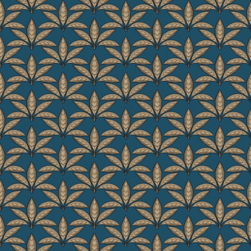 Galerie 18513 Leaf Motif Wallpaper in Blue/Gold