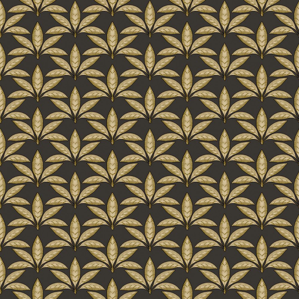 Galerie 18515 Leaf Motif Wallpaper in Black/Gold