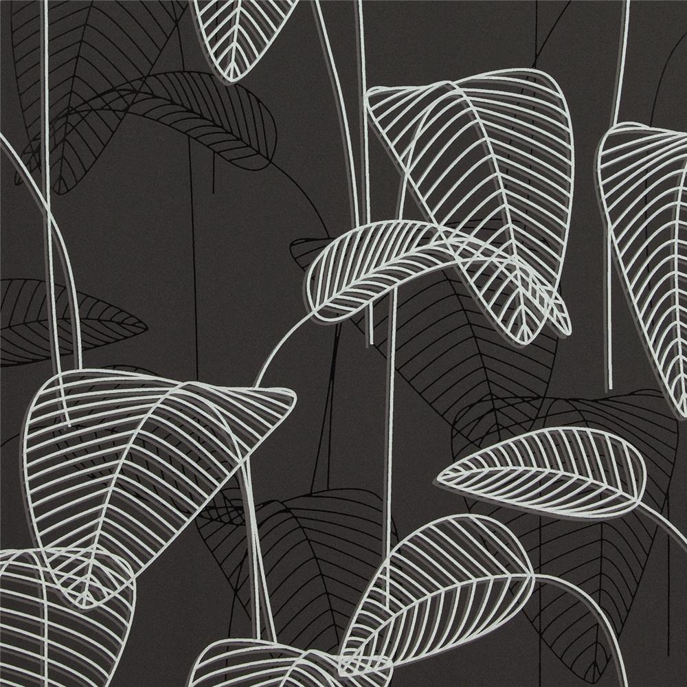 Galerie 219052 Stitch Black Leaf Wallpaper