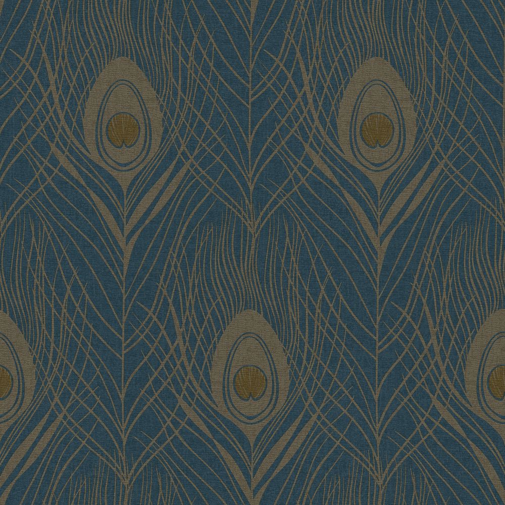 Galerie AC60004 Absolutely Chic Peacock Feather Motif Wallpaper in Blue/Yellow/Metallic