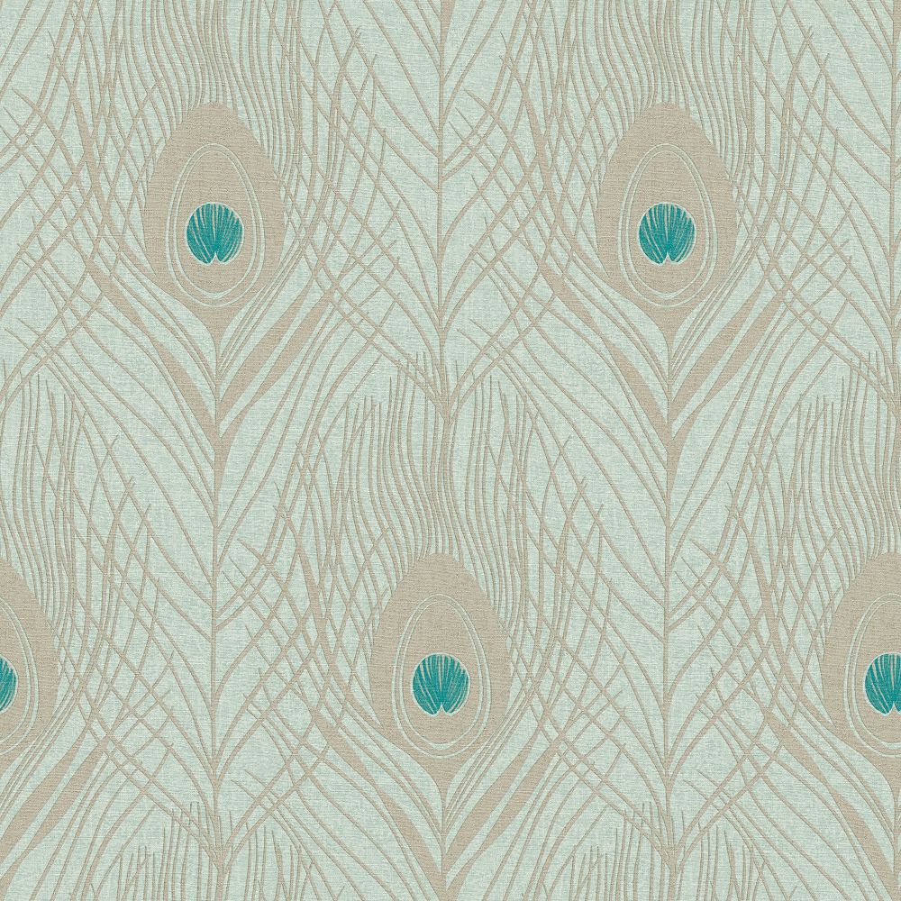 Galerie AC60005 Absolutely Chic Peacock Feather Motif Wallpaper in Blue/Green/Metallic