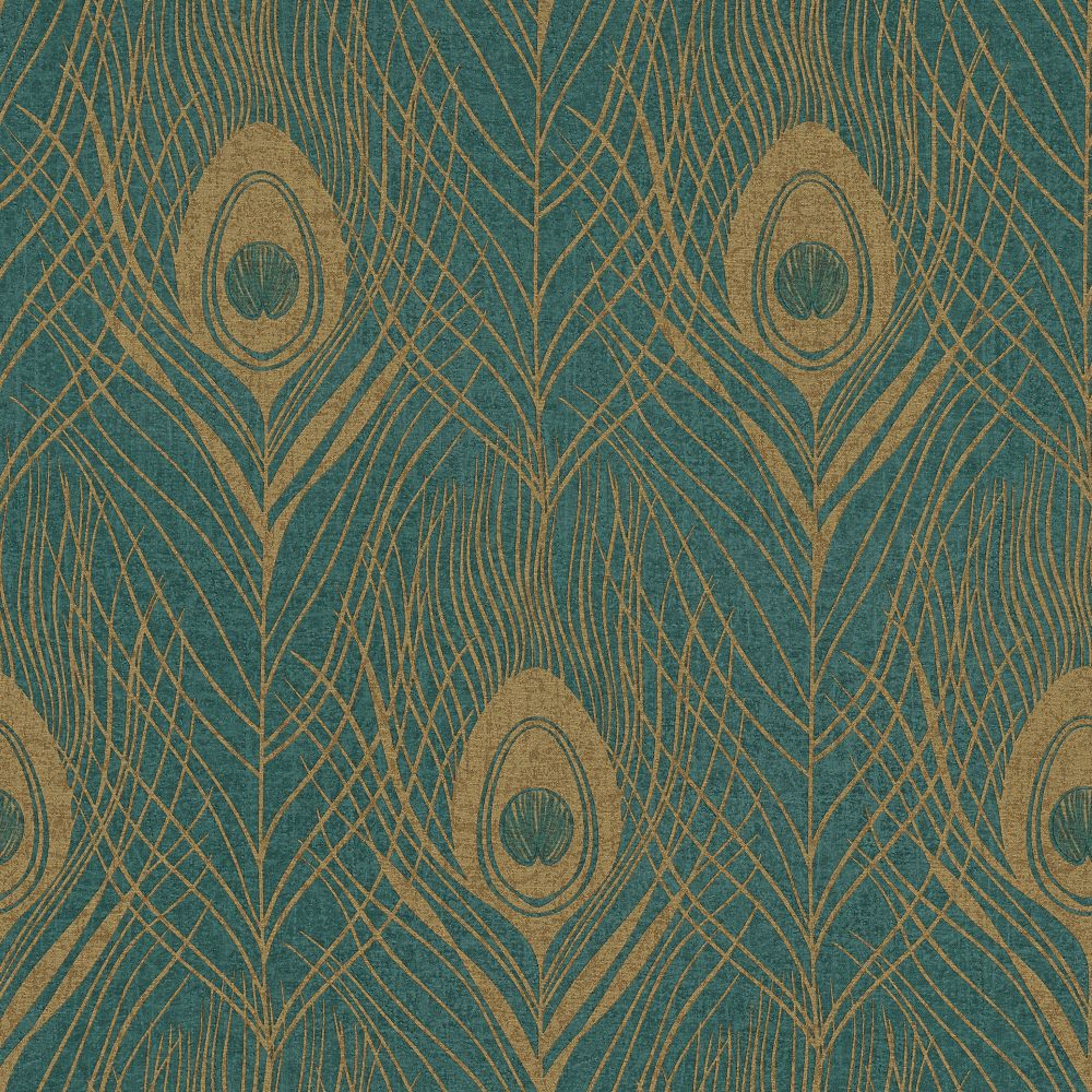 Galerie AC60006 Absolutely Chic Peacock Feather Motif Wallpaper in Yellow/Green/Metallic